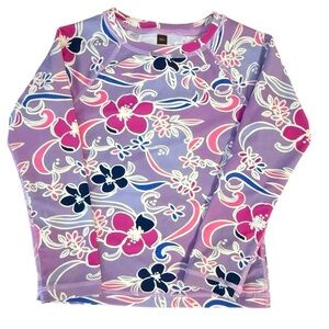Tea Collection Girls Rash Guard Top Floral Long Sleeve Purple Pink Navy Size 5